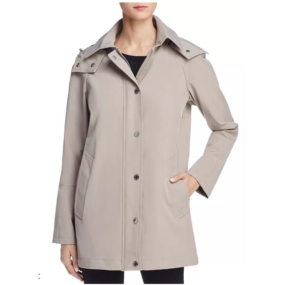NEW! Calvin Klein L Hooded Raincoat Quilted Interior Waterproof Jacket Tan Beige - Picture 1 of 9